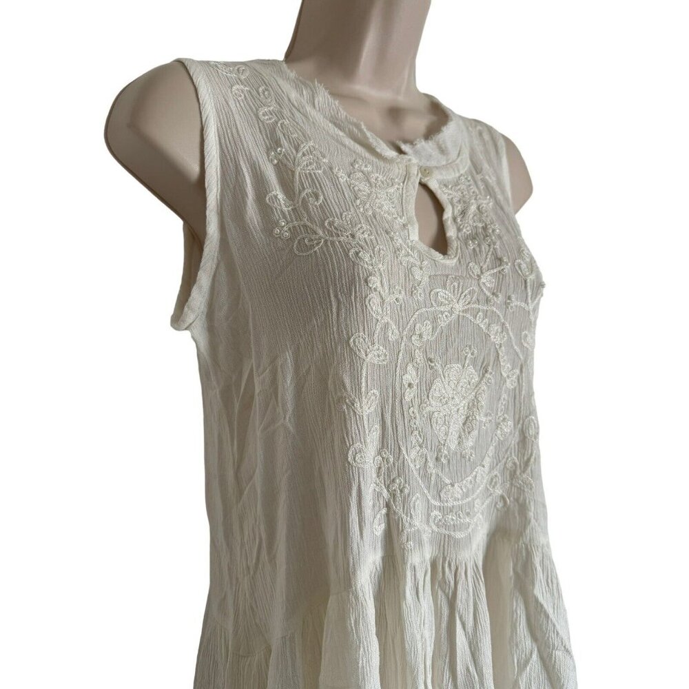 Anthropologie RAGA Women's Sz XS White EMBROIDERED PEARL Baby Doll Midi Dress - Picture 2 of 10